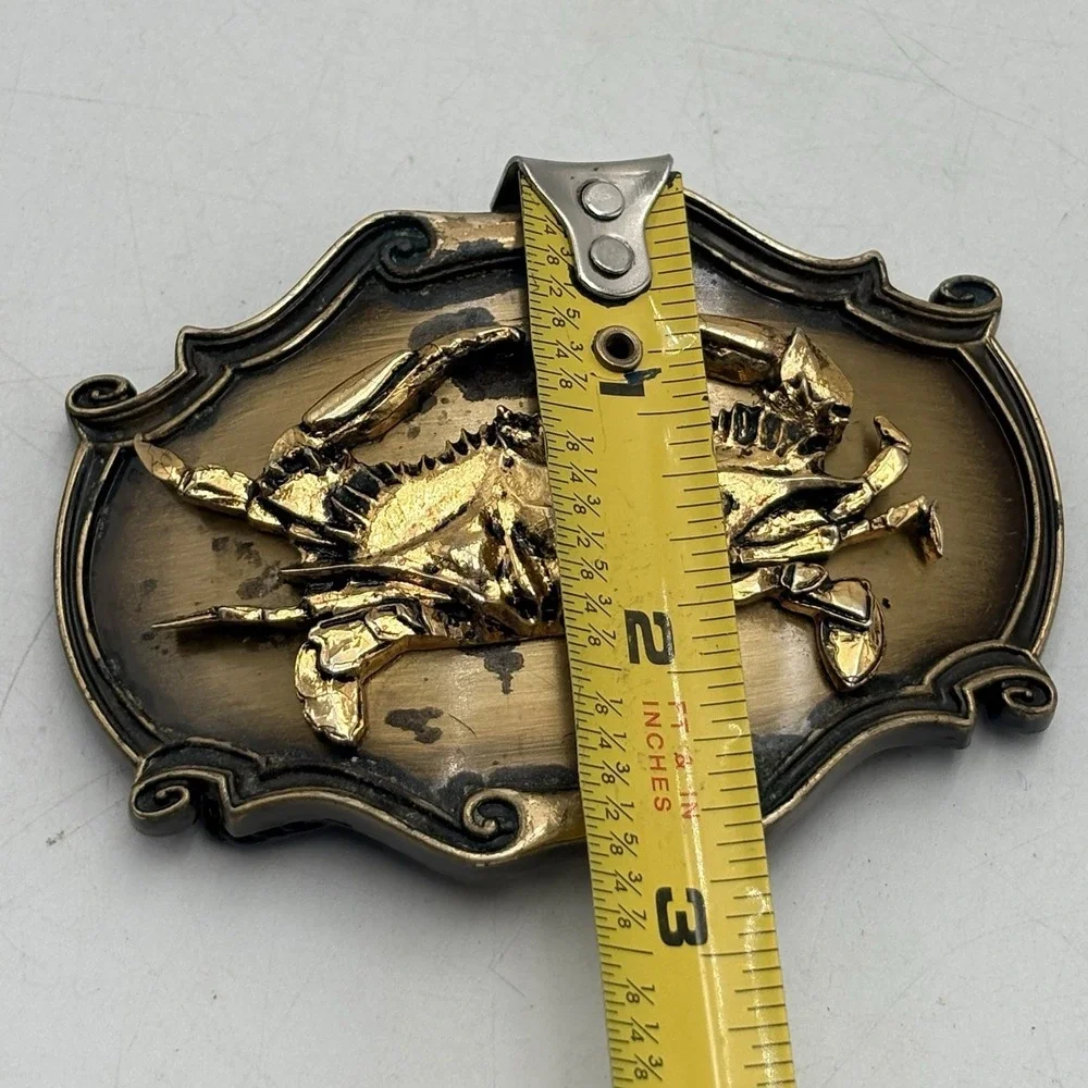 Vintage Crab Belt Buckle Zodiac Cancer‎ Brass Tone 1980 Raintree USA